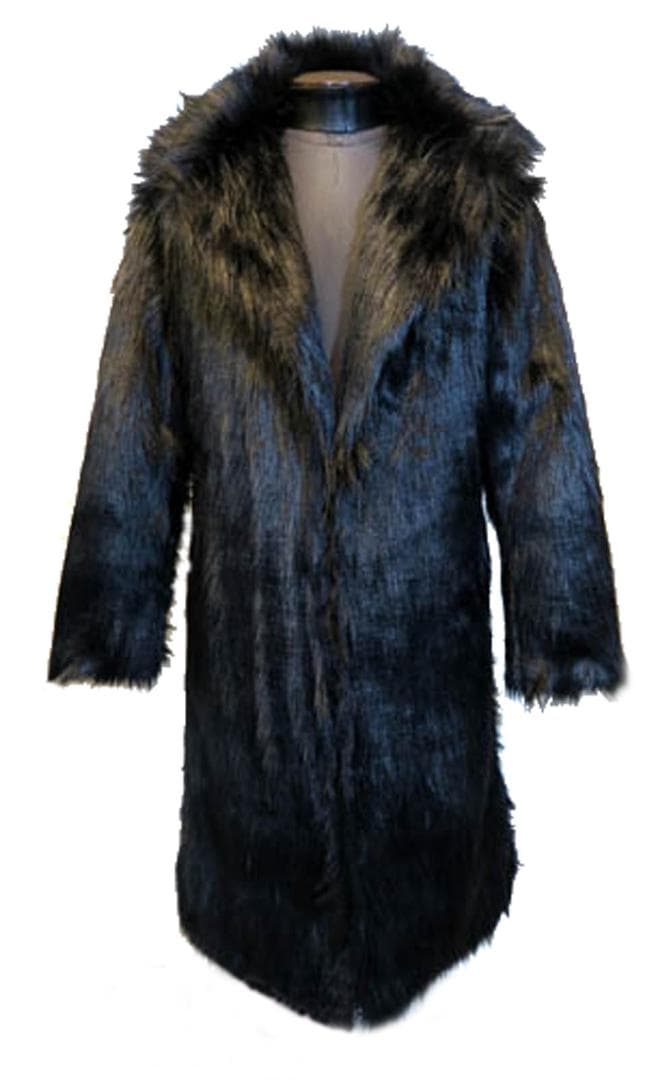 3XL ファーコート メンズ 黒 ブラック ロング チェスターコート ロカビリー