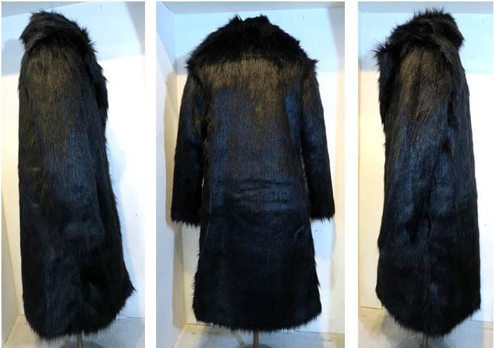 3XL ファーコート メンズ 黒 ブラック ロング チェスターコート ロカビリー