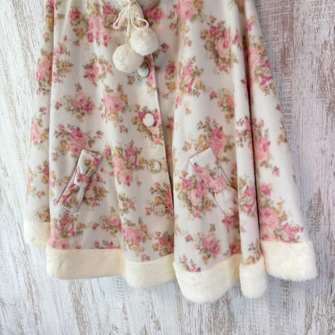 レア LIZLISA ポンポン ファー 花柄 ケープ ポンチョ 平成 y2k