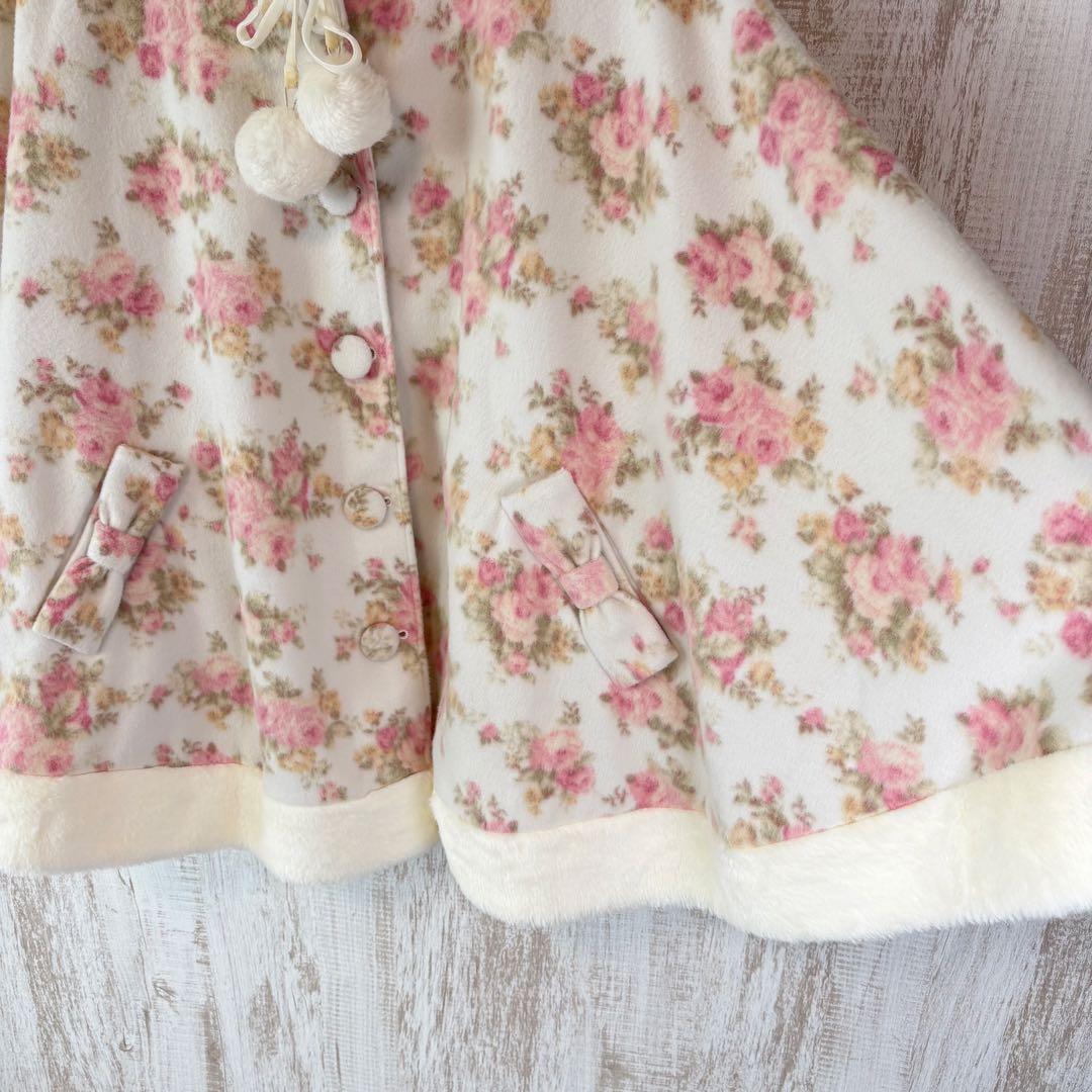 レア LIZLISA ポンポン ファー 花柄 ケープ ポンチョ 平成 y2k