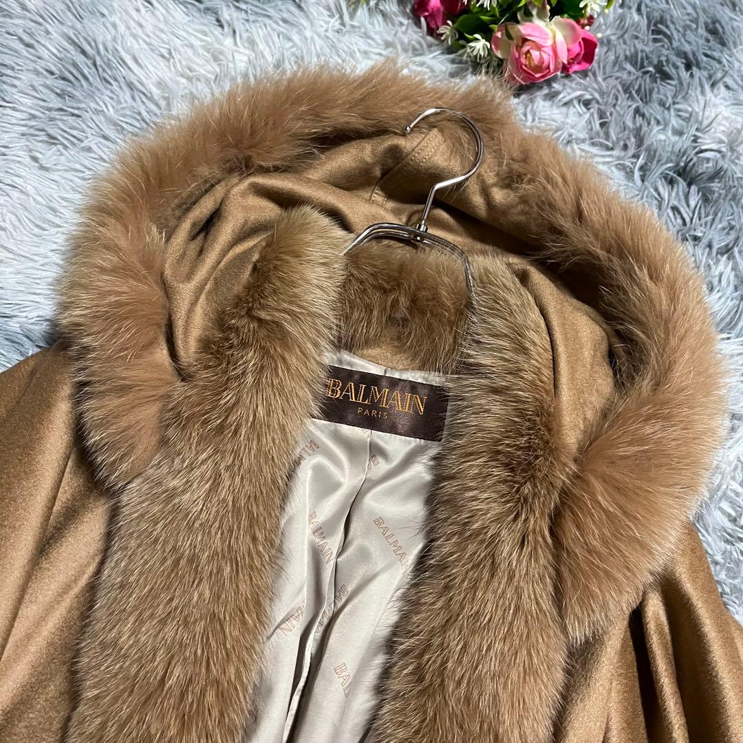未使用　BALMAIN バルマン カシミヤ100% フォックスファー ポンチョ