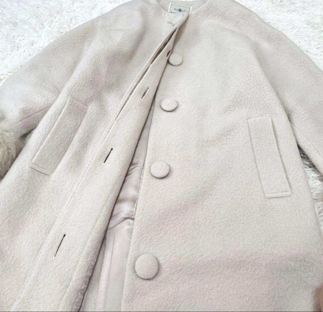 グレースコンチネンタル FOXファー カフス ロングコート ベージュ85800円