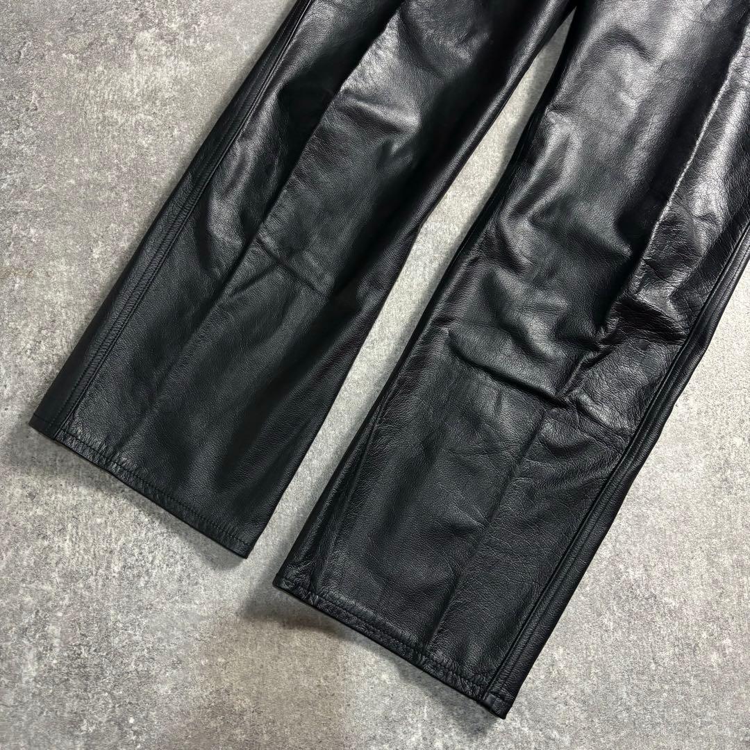 00s ヴィンテージ レザーパンツ 本革 牛革 ブラック スラックス モード