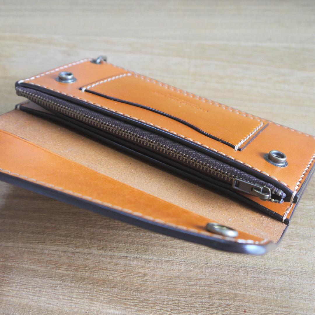 ヌメ革　栃木レザー　サドルレザー　赤タグ付き　トラッカーウォレット　キャメル