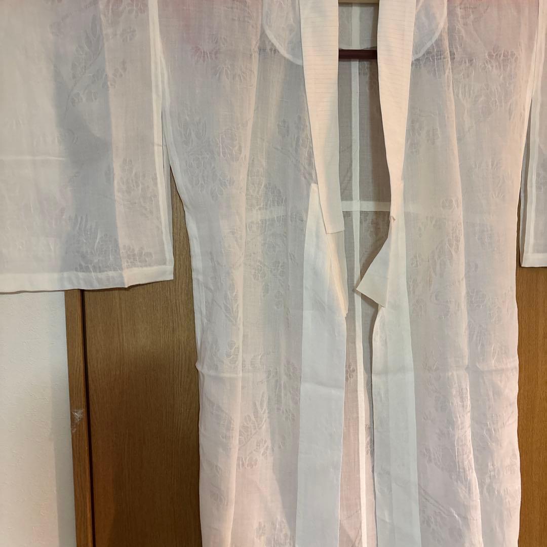 小千谷　本麻長襦袢　ユーズド　半衿付き　草花文様