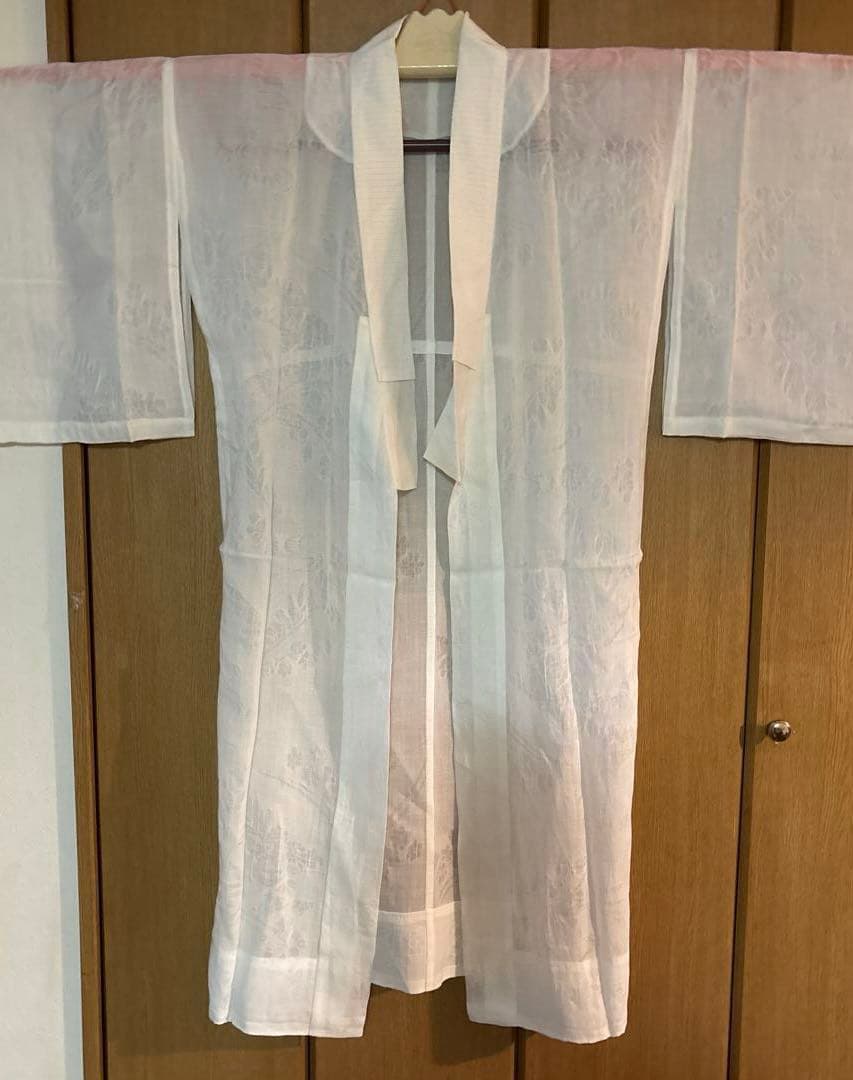 小千谷　本麻長襦袢　ユーズド　半衿付き　草花文様