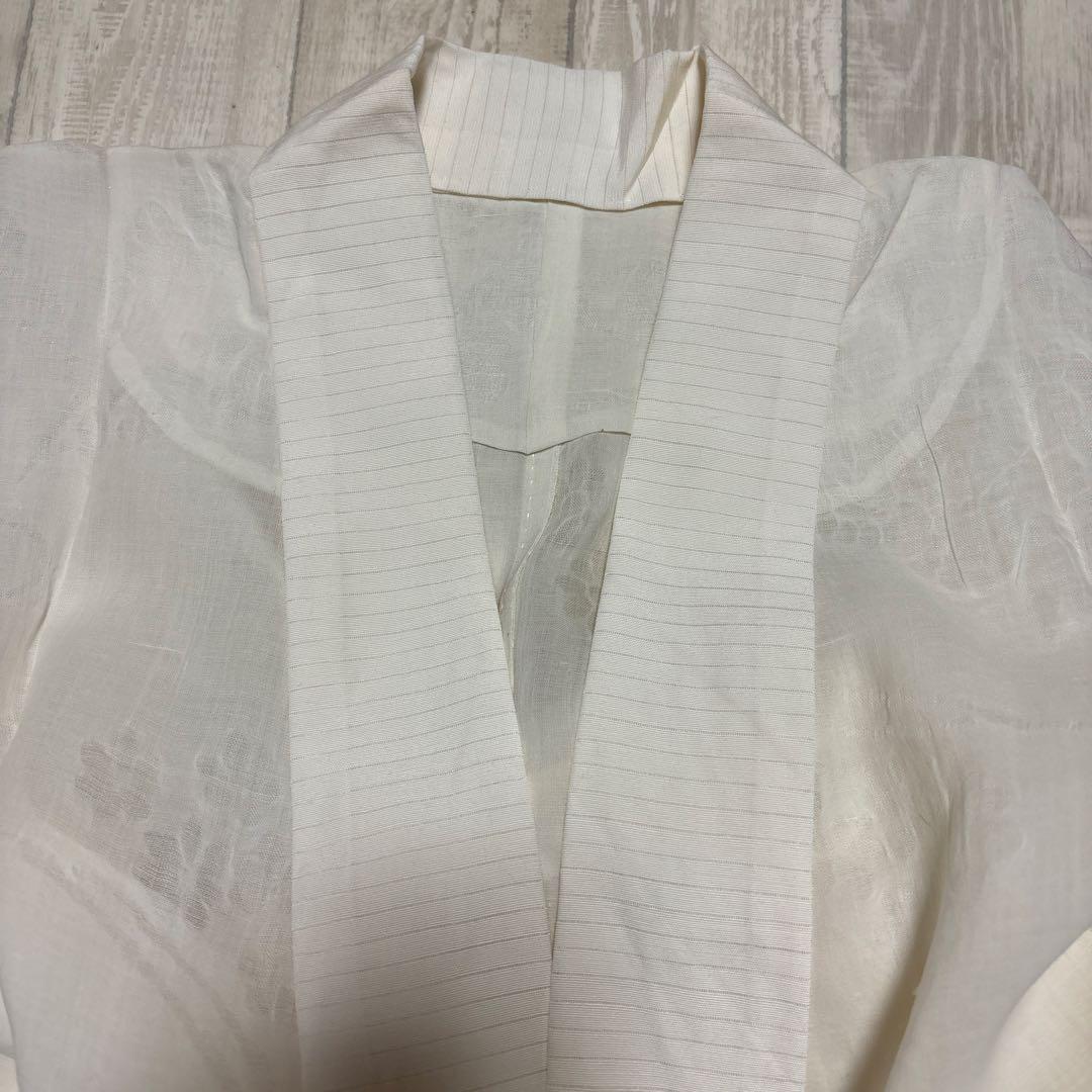 小千谷　本麻長襦袢　ユーズド　半衿付き　草花文様