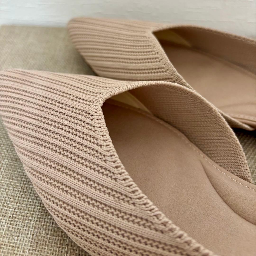 【美品】VIVAIA ポインテッドトゥVカラットフラットシューズ ベージュ　38