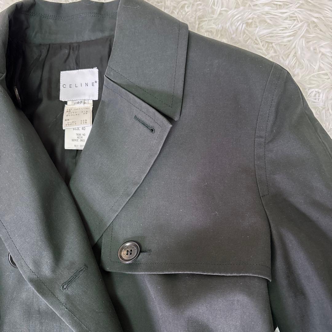 CELINE ロング　トレンチコート ユニセックス　ブラック　コットン　40