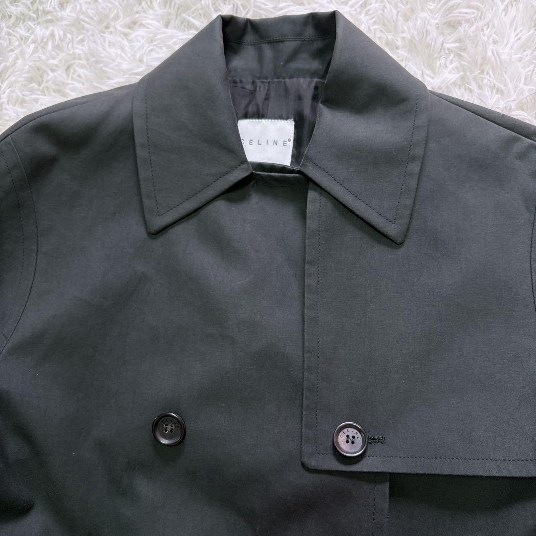 CELINE ロング　トレンチコート ユニセックス　ブラック　コットン　40
