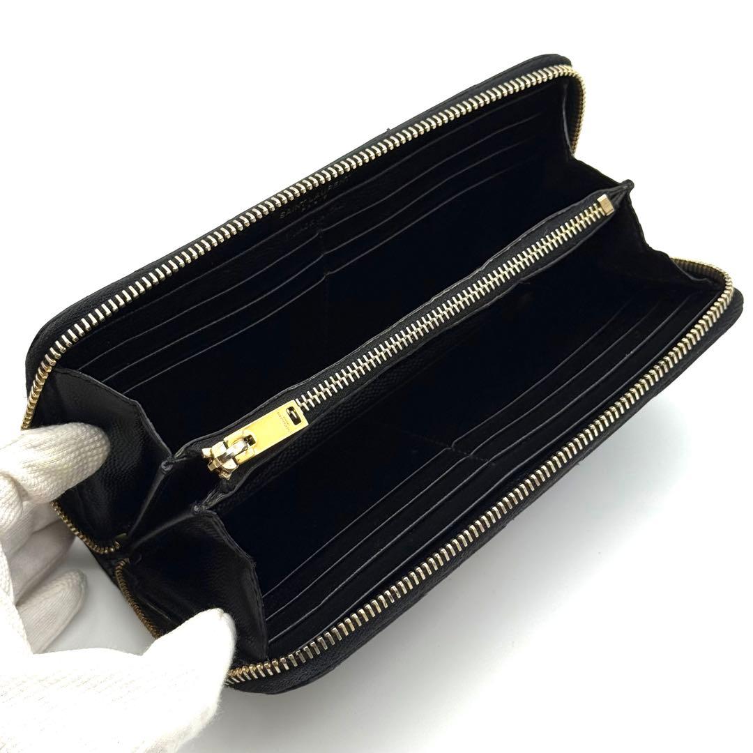 サンローラン YSL Vステッチ キャビアスキン ブラック 長財布 P80