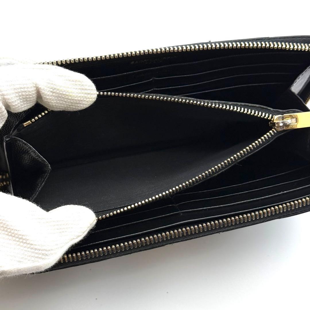 サンローラン YSL Vステッチ キャビアスキン ブラック 長財布 P80