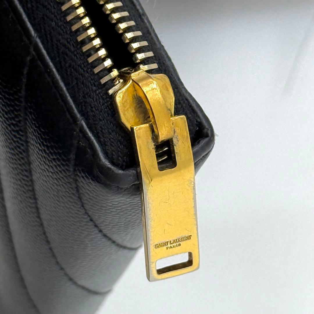 サンローラン YSL Vステッチ キャビアスキン ブラック 長財布 P80