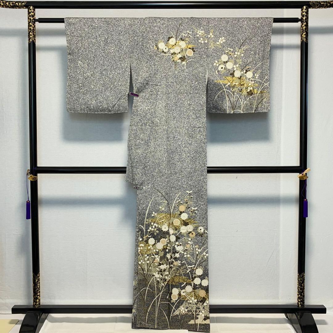D210 訪問着　叩き染め　花模様　正絹　着物　袷　しつけ糸付き未使用極美品