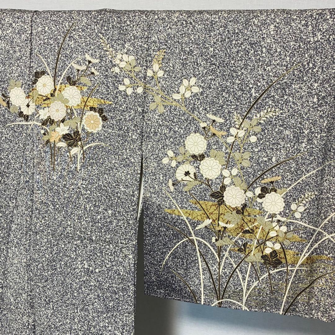 D210 訪問着　叩き染め　花模様　正絹　着物　袷　しつけ糸付き未使用極美品