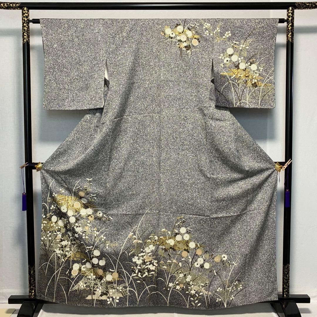 D210 訪問着　叩き染め　花模様　正絹　着物　袷　しつけ糸付き未使用極美品