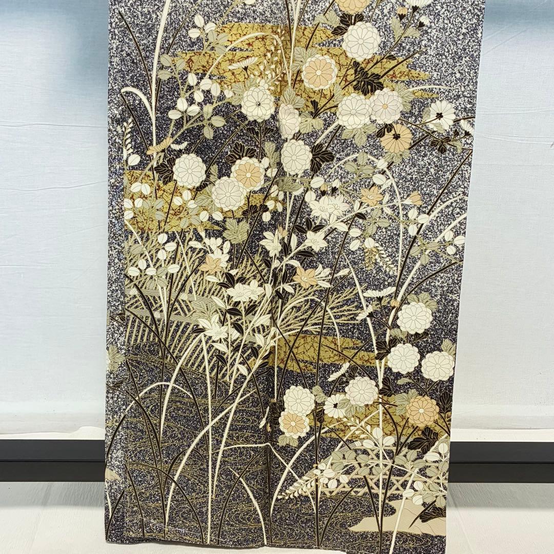 D210 訪問着　叩き染め　花模様　正絹　着物　袷　しつけ糸付き未使用極美品