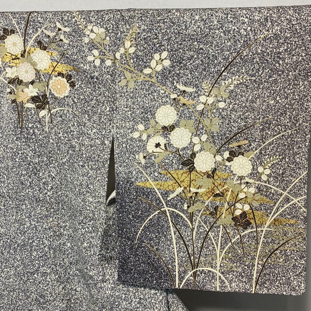 D210 訪問着　叩き染め　花模様　正絹　着物　袷　しつけ糸付き未使用極美品