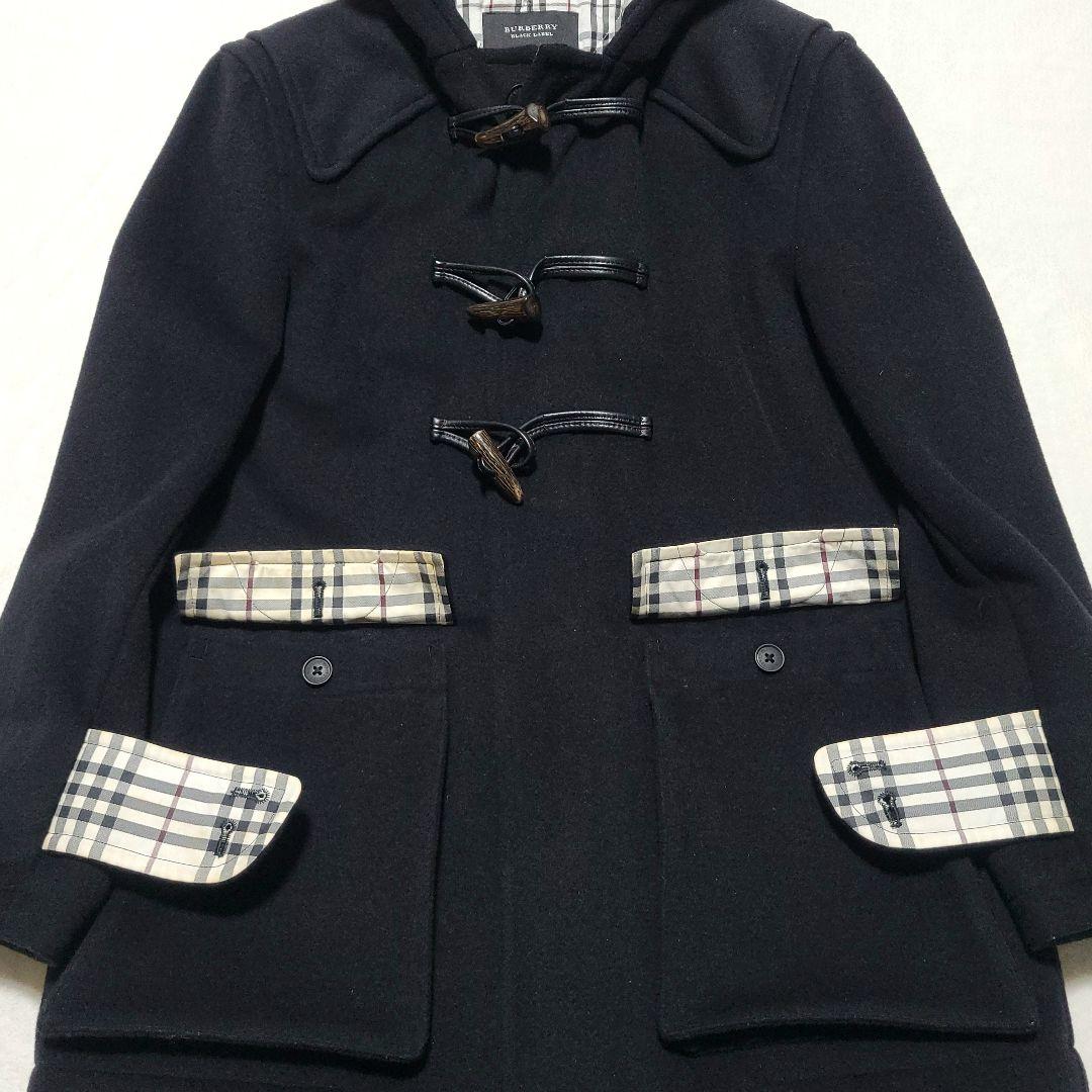 バーバリー　ダッフルコート ノバチェック ホースロゴ 羊毛 水牛トグル ブラック