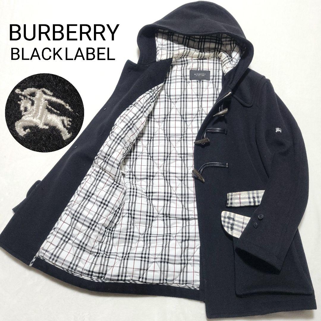 バーバリー　ダッフルコート ノバチェック ホースロゴ 羊毛 水牛トグル ブラック