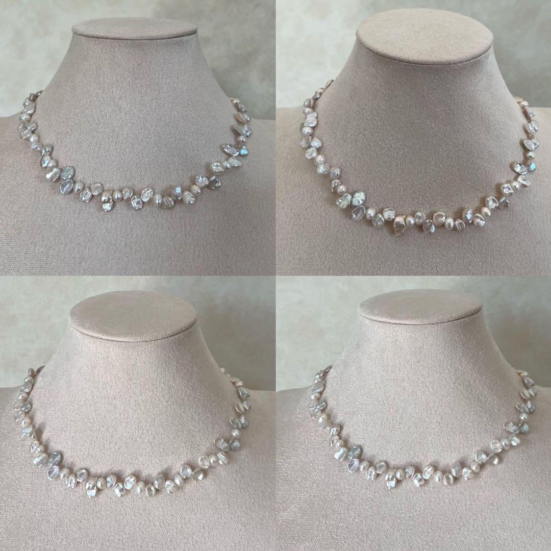 花びらケシパールネックレス　スティックバロックパールネックレス　一連　淡水本真珠