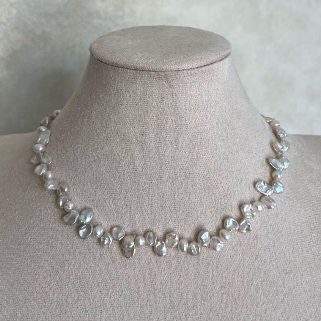 花びらケシパールネックレス　スティックバロックパールネックレス　一連　淡水本真珠