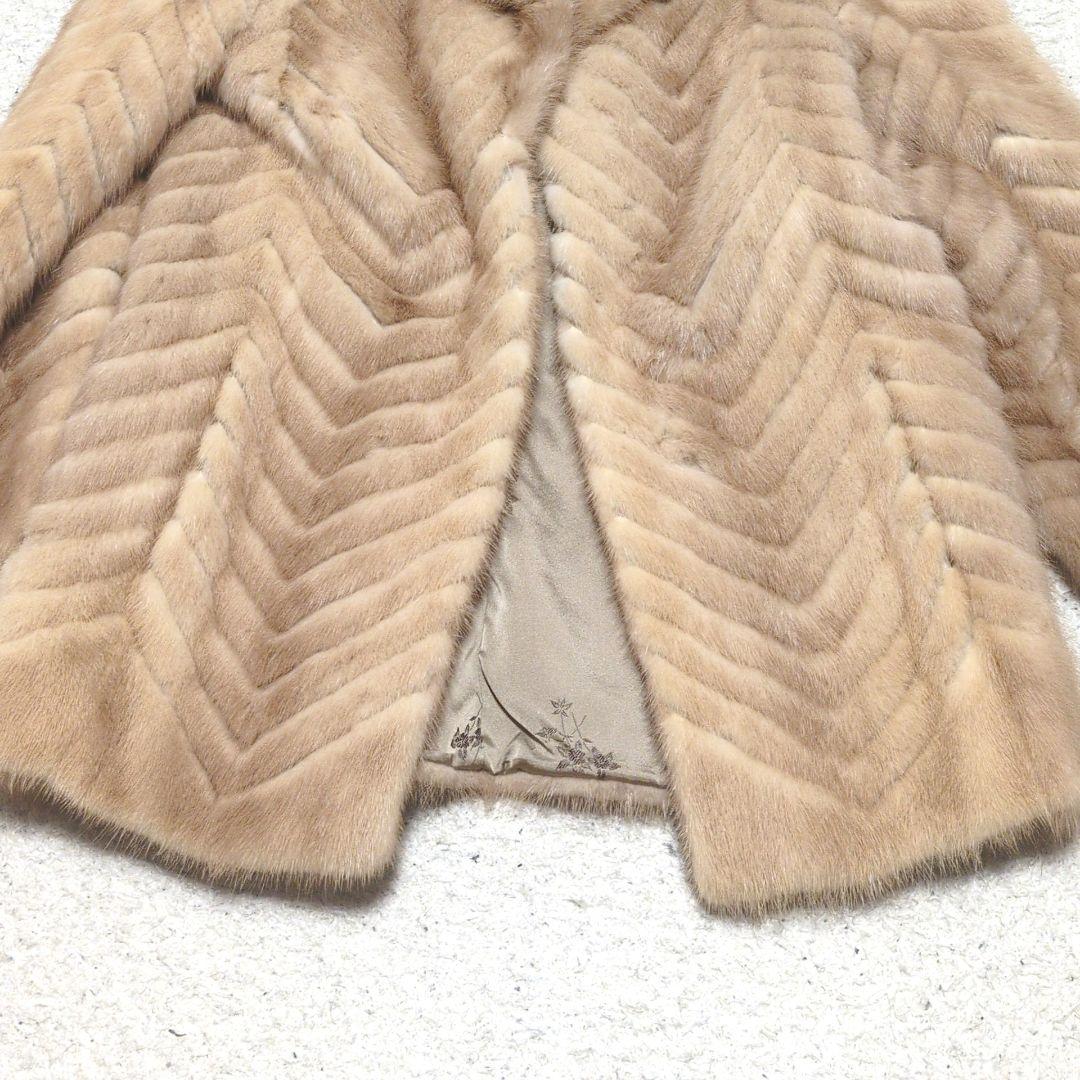 【高級毛皮】美品ファーコート シェブロン柄 ミンク