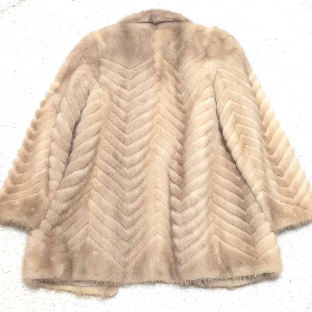 【高級毛皮】美品ファーコート シェブロン柄 ミンク