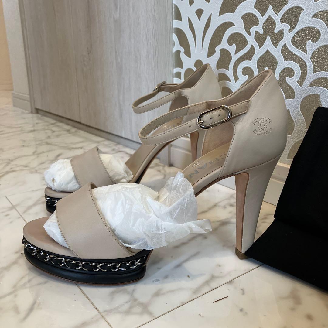 未使用同様❣️シャネルパンプス❣️チェーンデザイン37.5ベージュ❣️
