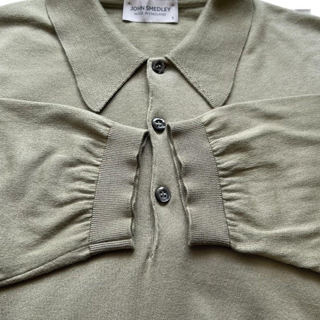 極美品 ジョンスメドレー シーアイランドコットン 半袖ニットポロ グリーン
