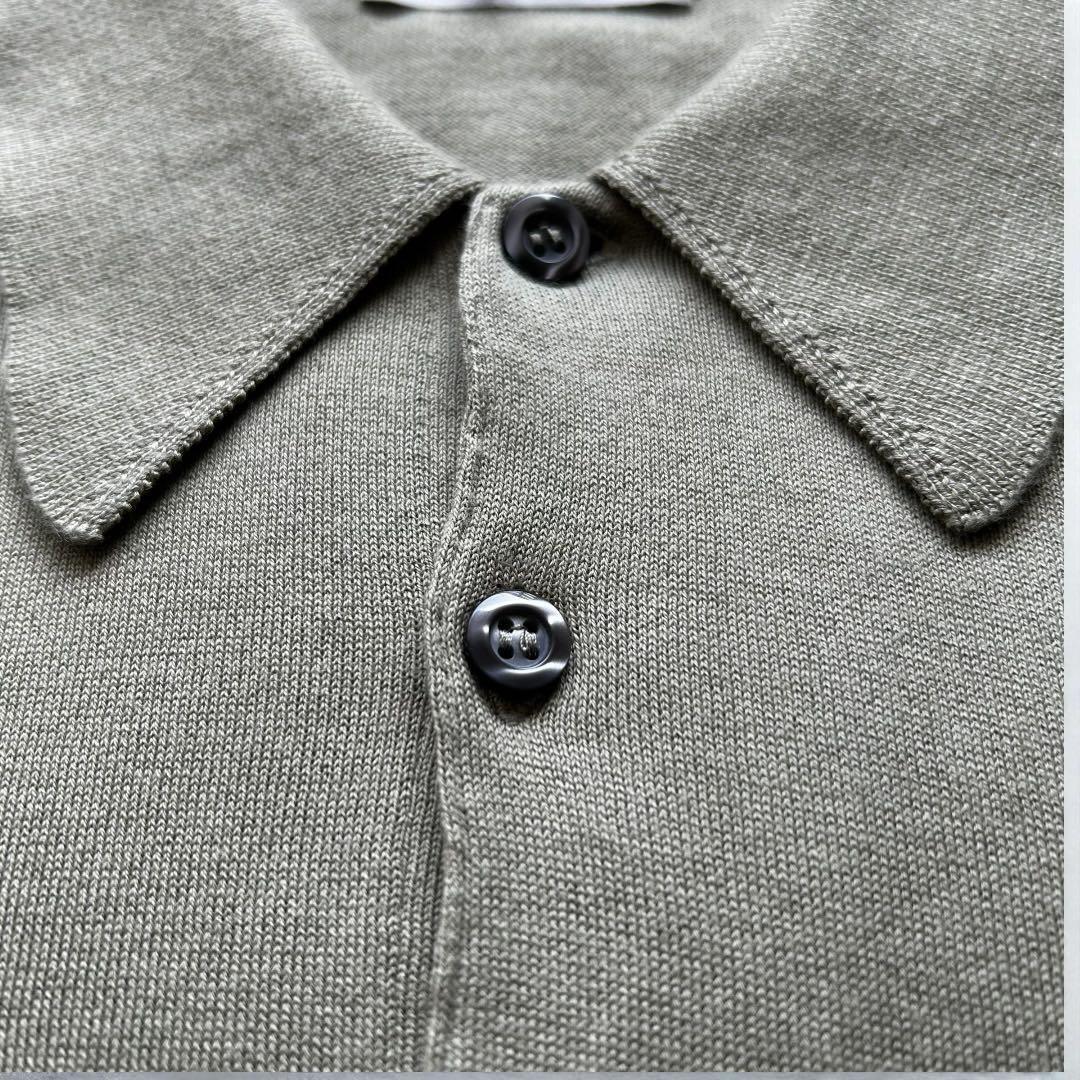 極美品 ジョンスメドレー シーアイランドコットン 半袖ニットポロ グリーン