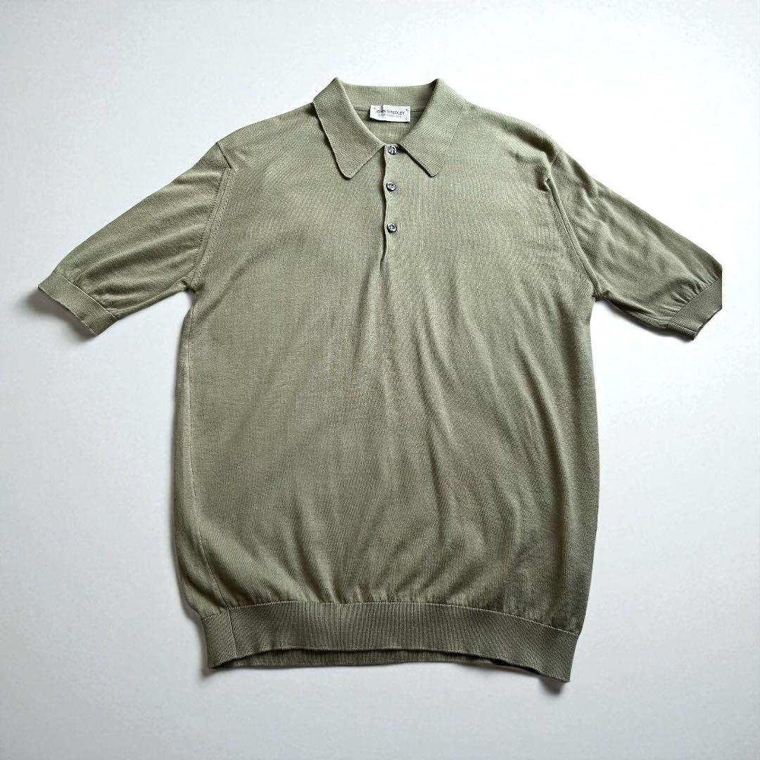 極美品 ジョンスメドレー シーアイランドコットン 半袖ニットポロ グリーン