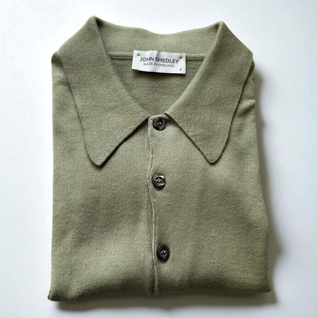 極美品 ジョンスメドレー シーアイランドコットン 半袖ニットポロ グリーン