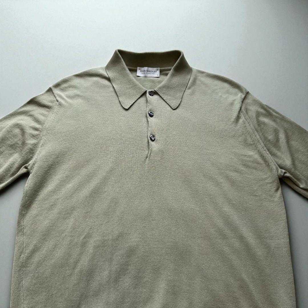 極美品 ジョンスメドレー シーアイランドコットン 半袖ニットポロ グリーン