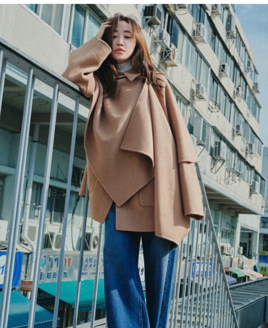 カデュネ　ストール付きリバーコート　キャメル　Sサイズ　新品