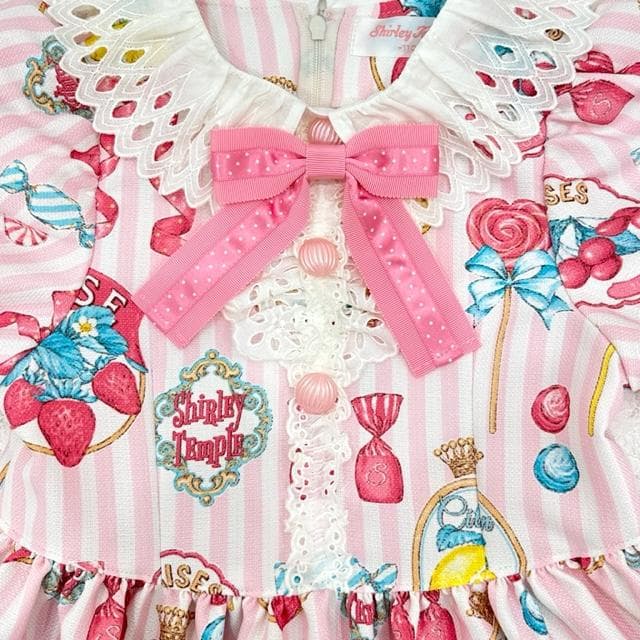 よ*ぎ様 フルーツラベルプリントワンピース・ピンク・120・シャーリーテンプル・