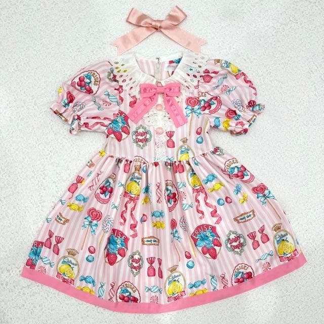 よ*ぎ様 フルーツラベルプリントワンピース・ピンク・120・シャーリーテンプル・