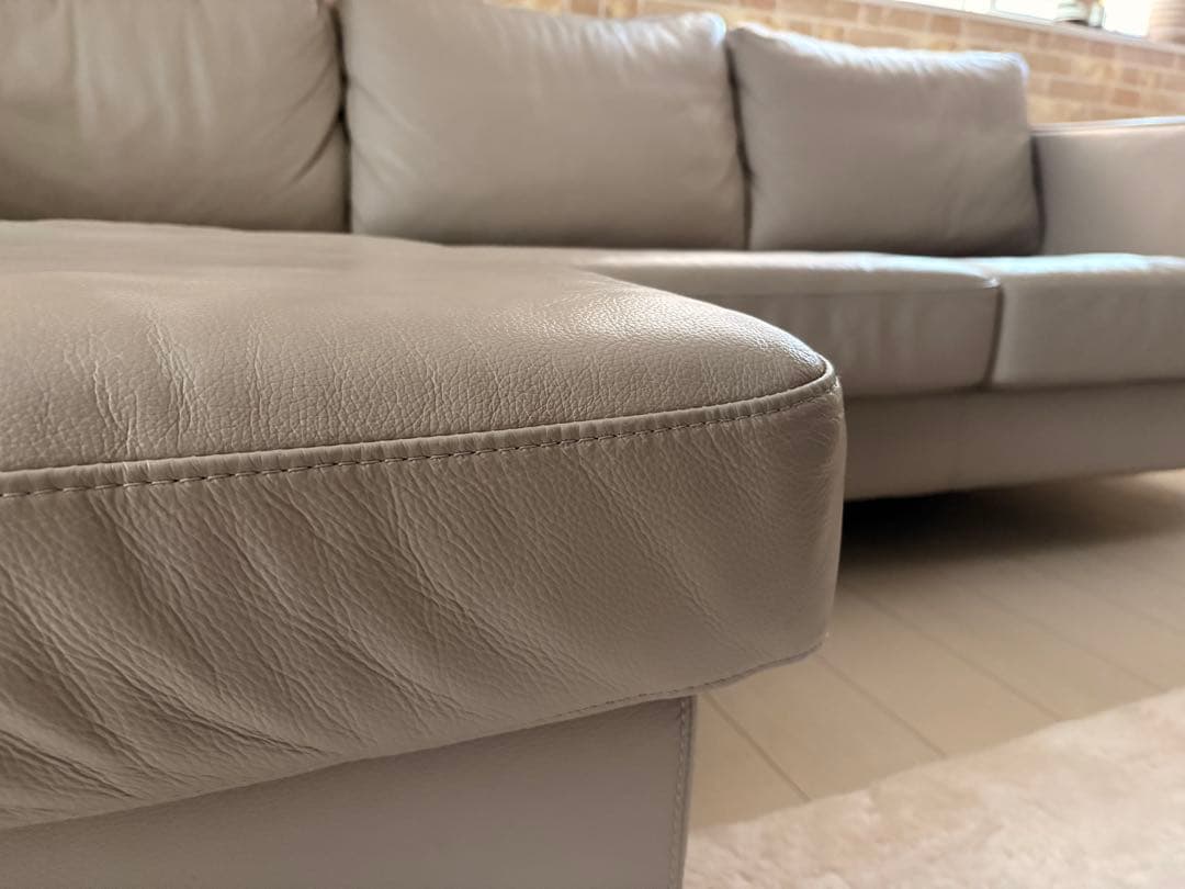 L字型レザーソファ グレー 3人掛け