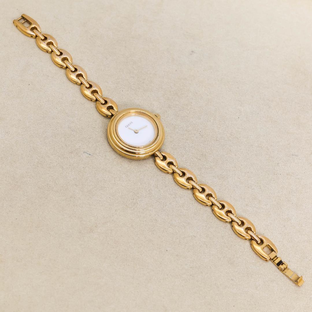 稼働 GUCCI 腕時計 チェンジベゼル チェーンブレス アンティーク 2485