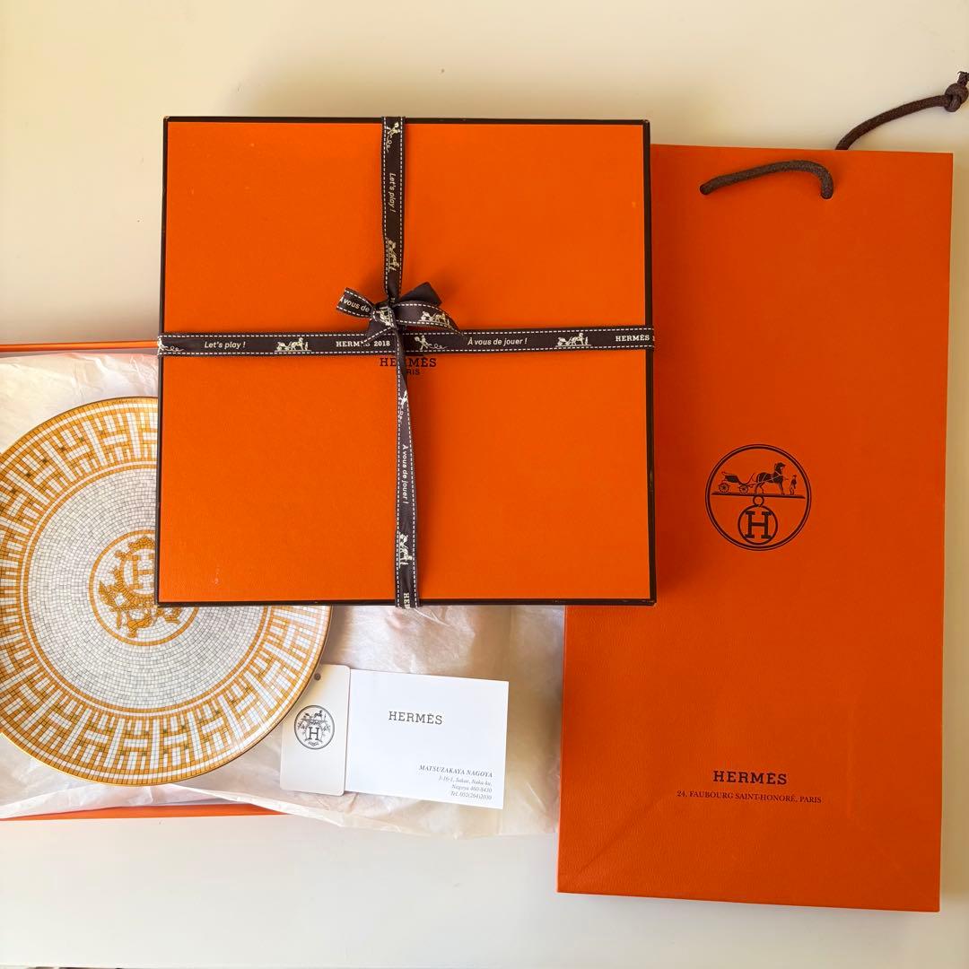 HERMES モザイクデザートプレートモザイク24箱リボンショッパーショップ袋付