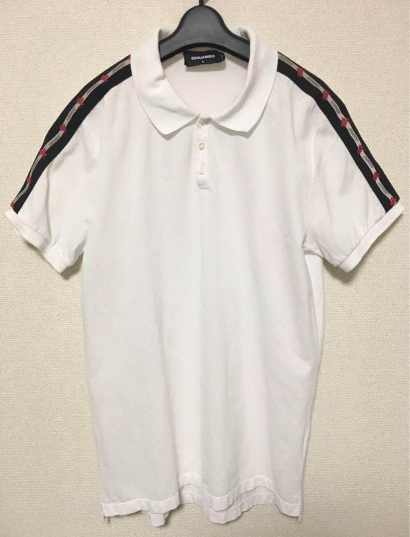 21SS DSQUARED2 ホワイト Leaf TAPE ポロシャツ