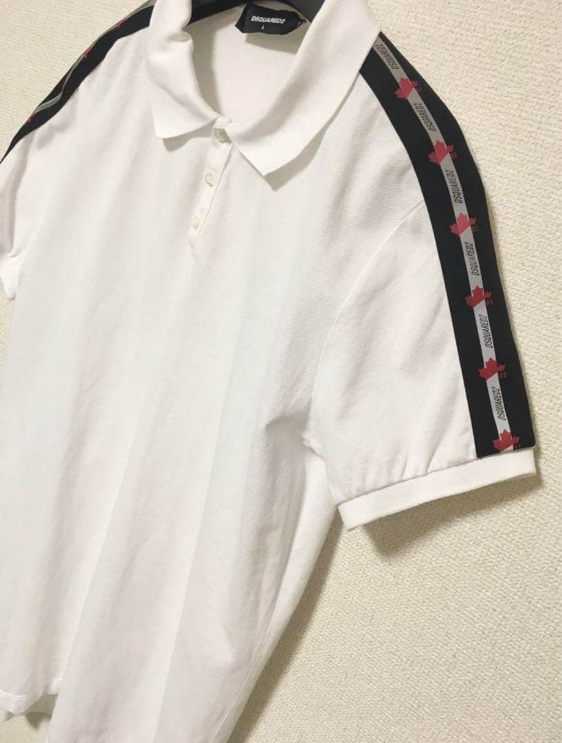 21SS DSQUARED2 ホワイト Leaf TAPE ポロシャツ