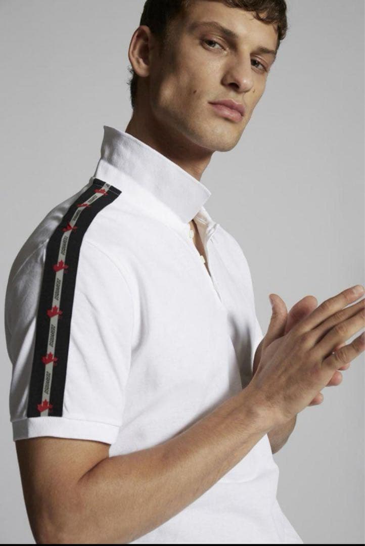 21SS DSQUARED2 ホワイト Leaf TAPE ポロシャツ
