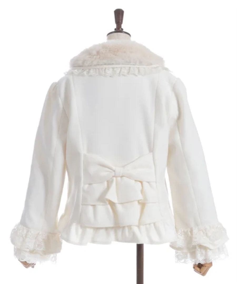 新品タグ付き★アクシーズファム★ローズリボン付フリルコートLファーベロアリボン白