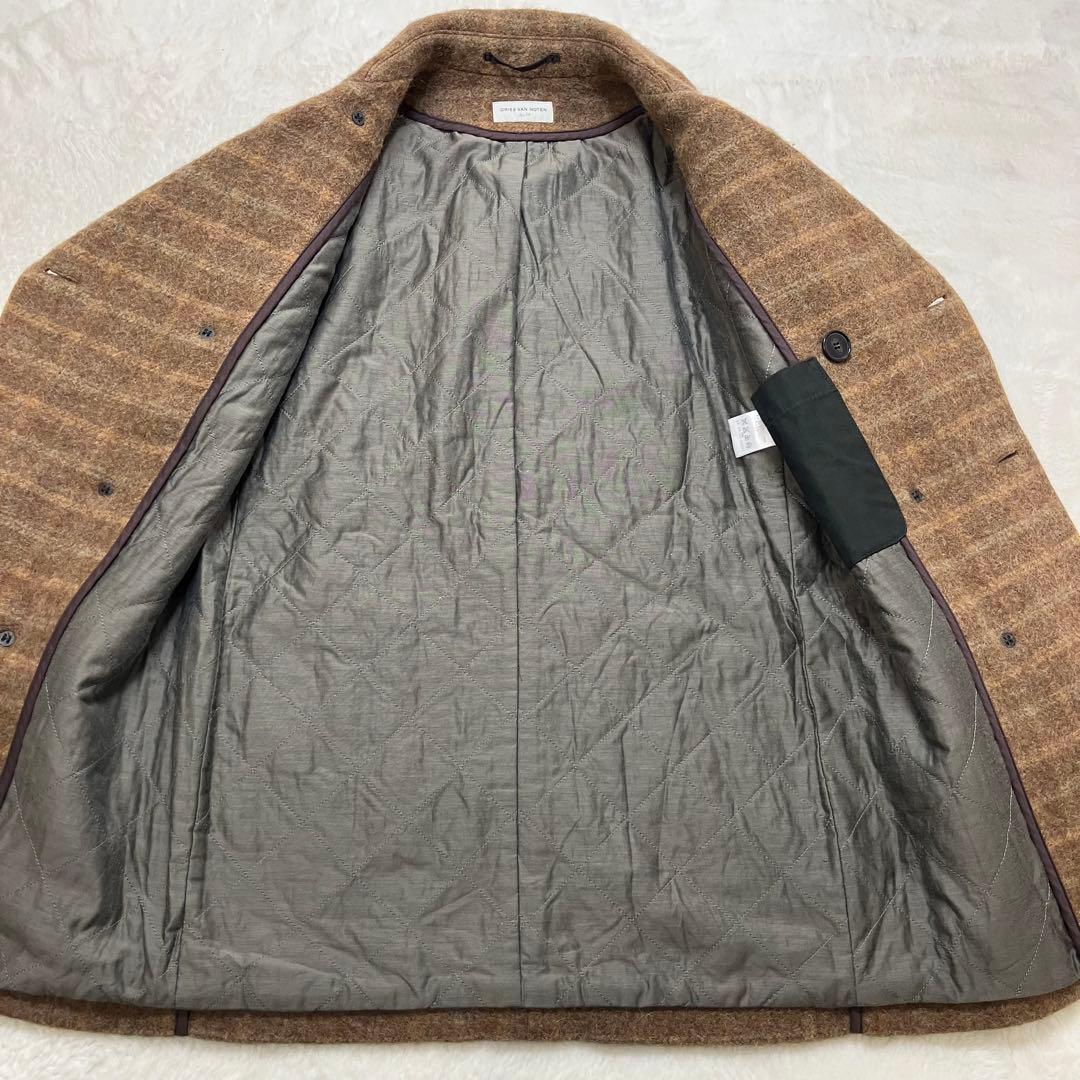 美品✨ドリスヴァンノッテン ウール チェック ピーコート 裏地キルティング中綿