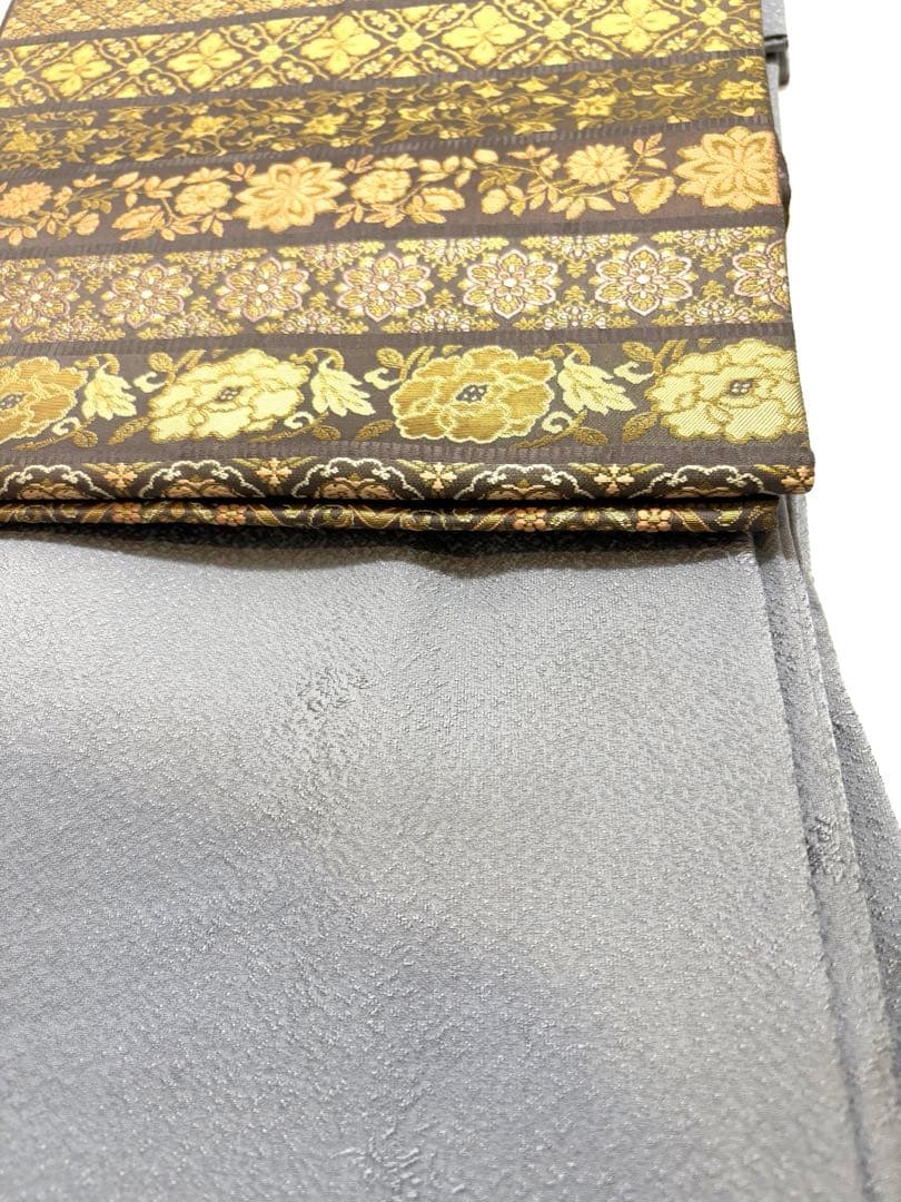 西陣陰山織物謹製 箔屋清兵衛 正絹 全通 袋帯 花文華文