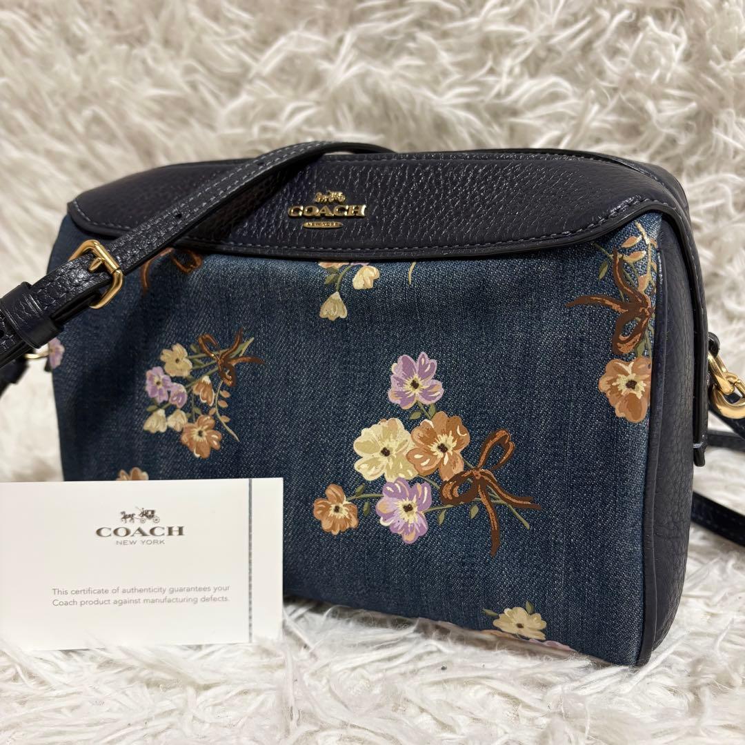 ✨希少✨コーチ ショルダーバッグ 花柄 デニム ゴールド金具 2way ネイビー