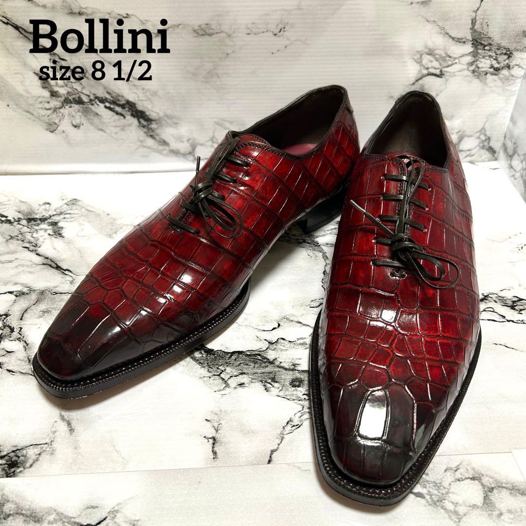 未使用　ボリーニ　レザーシューズ　8 1/2表記　ワニ革　ホールカット　革靴
