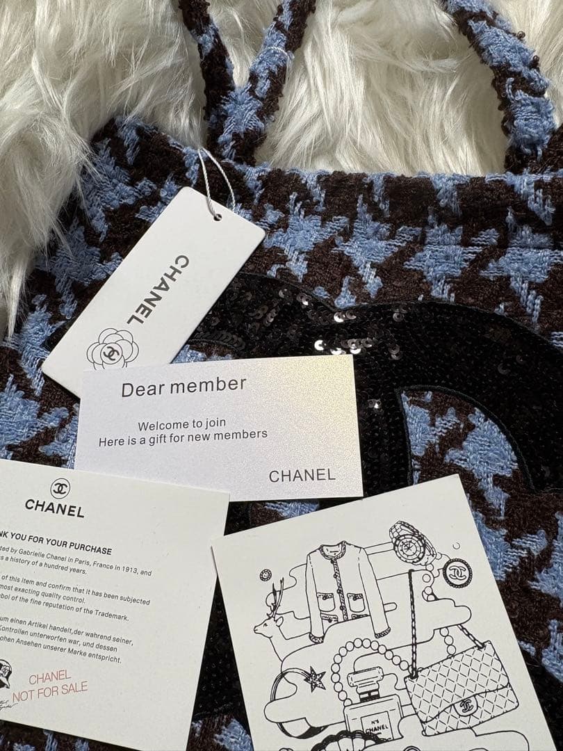 ク*ン様 シャネル CHANEL 千鳥 ブルー スパンコール トートバッグ