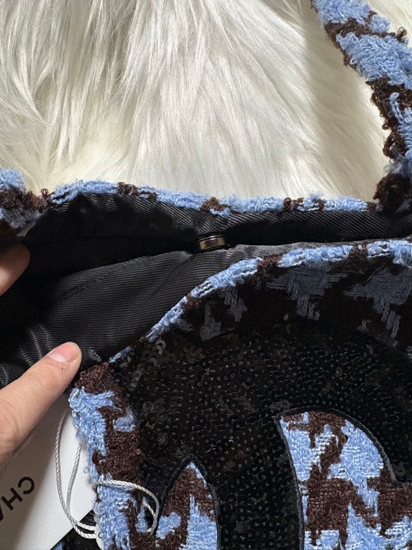 ク*ン様 シャネル CHANEL 千鳥 ブルー スパンコール トートバッグ